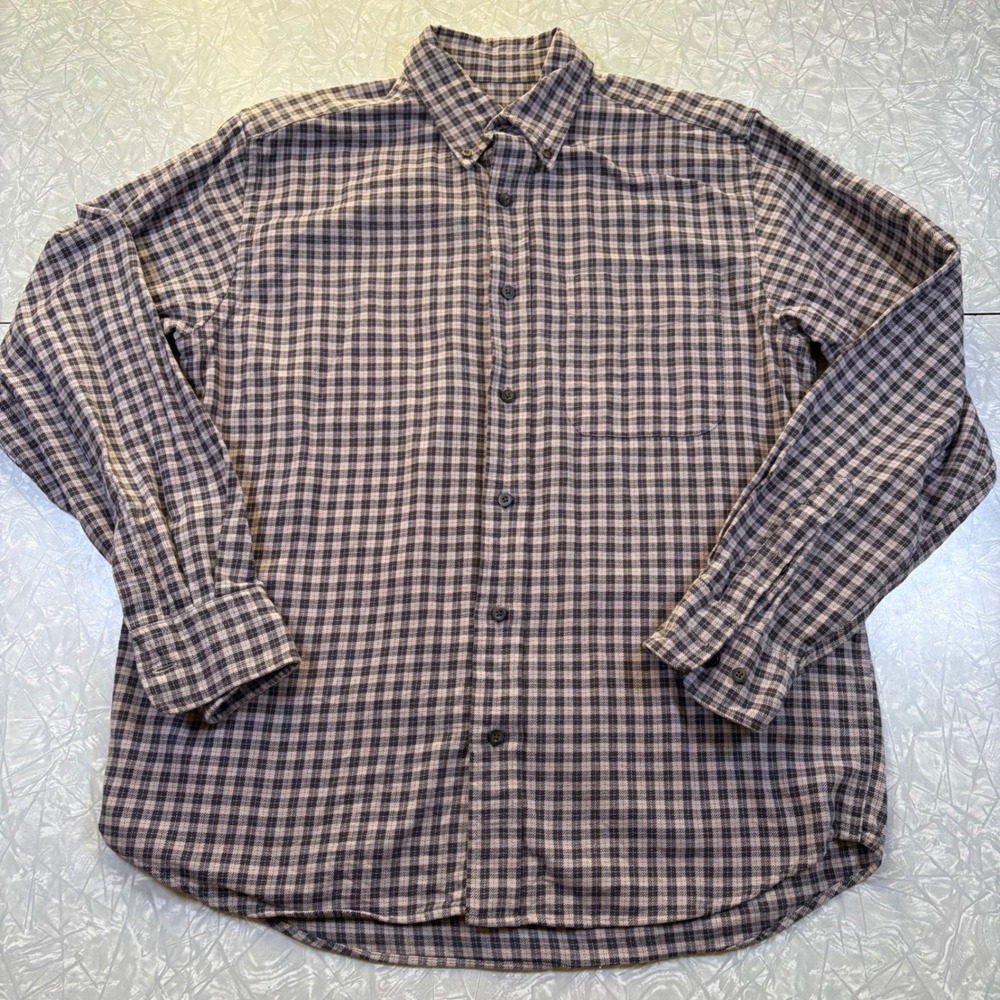 Eddie Bauer Mens Relaxed Fit Flannel Shirt Purple Grey Plaid Cotton Medium